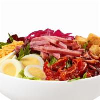 Cobb Salad New! · Honey Baked Ham, bacon, cheddar cheese, roasted tomatoes, pickled red onions, hard boiled eg...