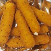 6 Piece Mozzarella Sticks · Breaded mozzarella  sticks fried and served with your choice of dipping sauce.