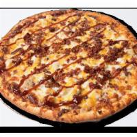 BBQ Chicken Pizza · BBQ sauce, chicken, mozzarella cheddar Jack blend cheese and bacon.