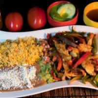 Fajitas · Chicken, steak, shrimp, or only shrimp sauteed with onion, red and green pepper, served with...