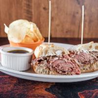 French Dip Sandwich · Smoked prime rib, Au jus, horseradish cream and toasted baguette.