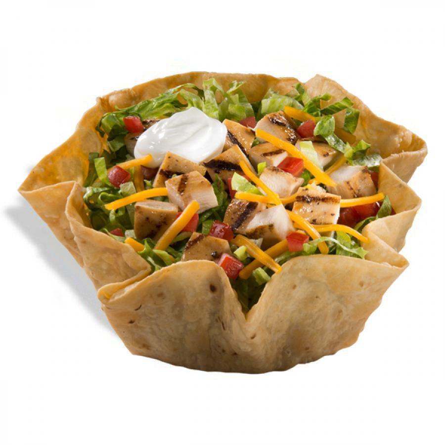  Chicken Taco Salad Combo  · Crispy tortilla bowl filled with sliced grilled chicken breast, shredded cheddar cheese, crisp shredded lettuce, and diced ripe tomatoes, topped with sour cream, and served with Picante sauce on the side.