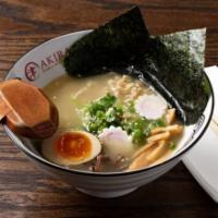 Karaage Ramen · curly noodle with deep fried chicken, egg, fish cake, scallion, bamboo shoot and wood ear.(c...