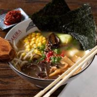 Vegetable Ramen · curly noodle, beansprout, scallion, bamboo shoot, wood ear, corn, bok-choy, mushroom and tof...