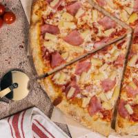 NY Style Hand Stretched Thin Crust Hawaiian Pizza (XL) · Aloha. Featuring Canadian Bacon and pineapple