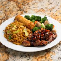 3 Entree Plate · Any 3 Entrees Plus Rice or Chow Mein. Served in our new microwavable, vented, reusable conta...