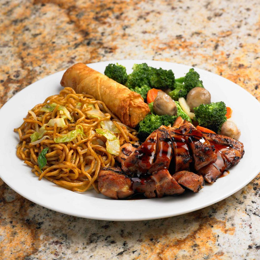 3 Entree Plate · Any 3 Entrees Plus Rice or Chow Mein. Served in our new microwavable, vented, reusable containers. No extra charge!