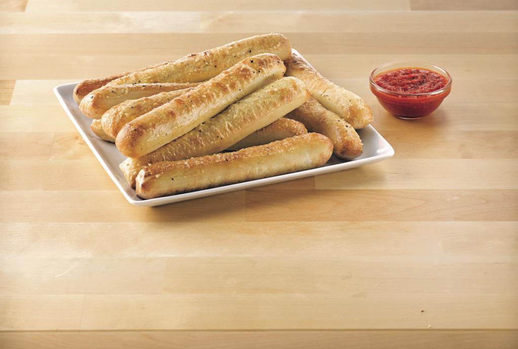 10 Garlic Parmesan Breadsticks · Fresh dough baked to a golden brown then topped with our Special Garlic sauce and Parmesan cheese. Served with pizza sauce for dipping.
