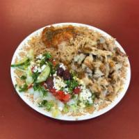 Shawarma Plate · This plate includes 2 types of salads, rice/fries, chicken meat, garlic sauce and one pita b...