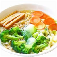 Veggie Harmony · Wheat noodles, vegan ham, broccoli, bok choy, carrots, cabbage, napa cabbage, onions, cilant...