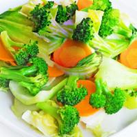 Steam Veggies · Broccoli, carrots, bok choy, napa cabbage, cabbage.