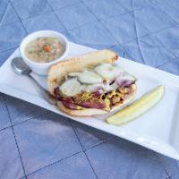 Pastrami Sandwich · French Roll piled high with Pastrami, Mayonnaise, Mustard, Pickles and Provolone and toasted...