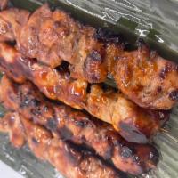BBQ Chicken Skewers · Grilled marinated Asian style BBQ Chicken 4Pcs