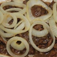 Beef And Onions (Bistek) · Thinly sliced Beef and onions in a Soy, Lemon, Sauce