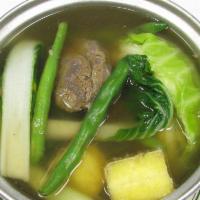 BEEF NILAGA · Beef chunks and vegetables in a beef broth soup.