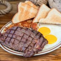 Rib Eye Steak Breakfast · A cut of meat including the rib. 