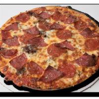 The Italian Pizza · Marinara, salami, Italian beef, ham, Italian sausage, pepperoni, minced garlic.