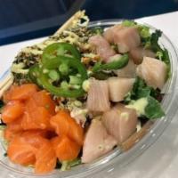 Large Poke Bowl (4 Scoop)  · Your choice of 4 Proteins, Base, Sauce, Toppings, & Garnish.