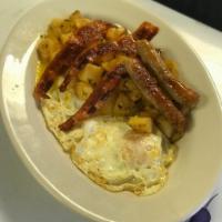 East Side Special Breakfast · 2 eggs any style, 2 sausages, 2 bacon strips, 2 pancakes, home fries and toast.