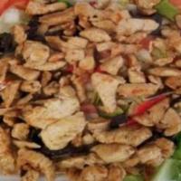 Grilled Chicken Salad · Romaine lettuce, and tri-color tortilla strips add grilled onions. Choose dressing. Add onio...