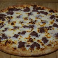 Cheese Steak Pizza · Steak topped with a blend of cheeses.