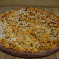 Buffalo Wing Pizza · Grilled chicken, Buffalo wing sauce, crumbled bleu cheese and mozzarella.