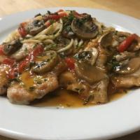 Chicken Madeira · Tender chicken sauteed with garlic and mushrooms in a Marsala wine sauce. Includes garlic kn...