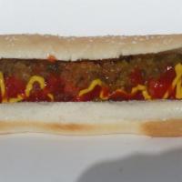 Jumbo Hot Dog Supreme · Hot dog, ketchup, mustard, relish, on sesame bun. 