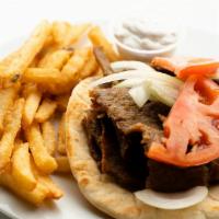 Superior Gyro · 1/2 lb of Gyro Meat served with American Cheese, Onions, Tomatoes, and a side of Tzatziki Sa...