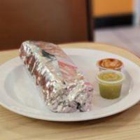 Shrimp Burrito (camaron) · Includes rice, refried beans, onion, cilantro and tomato.