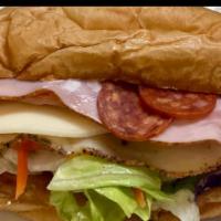 Italian Sandwich · Turkey, ham, hard salami, American cheese, Swiss cheese, Italian dressing.