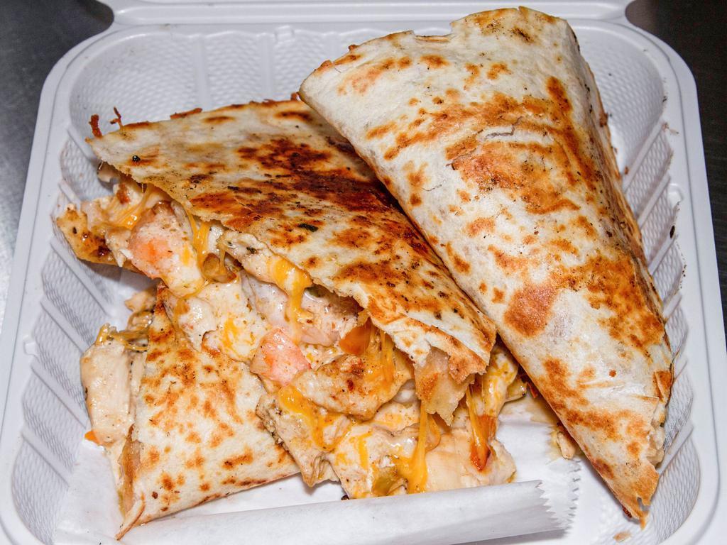 Chicken & Shrimp Quesadilla · Grilled chicken, grilled shrimp, peppers, onion, and cheese.