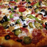 Most Popular local Pizza  The KINGS · Pepperoni, Italian Sausage, Onions, Black Olives, Green Peppers, Mushrooms Jalapenos Seasone...