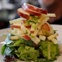Apple Manchego Salad · Mixed Greens, Red & Green Apples, Shaved Spanish Manchego Cheese, Lemon Shallot Vinaigrette