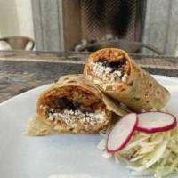 Coliflor Burrito · Chimichurri roasted cauliflower, cabbage, pickled onions, chipotle aioli, cotija, cilantro, ...