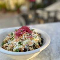 Coliflor Bowl · Chimichurri roasted cauliflower, cabbage, pickled onions, chipotle aioli, cotija, cilantro, ...