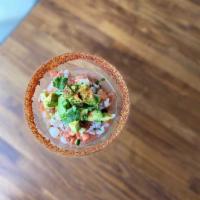 Sonoran Ceviche · Shrimp, clamato, lime, avocado, tomato, onion, cilantro, jalapeno, cucumber