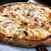 Roasted Garlic Chicken Pizza · Chicken breast, onion, fresh garlic, parsley and cheese. 