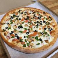 Vegetarian Pizza · Mushrooms, onions, green peppers, black olives, fresh tomatoes and extra cheese. 