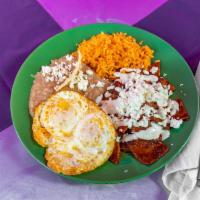 Chilaquiles · Chilaquiles with eggs. Made with your choice of salsa!