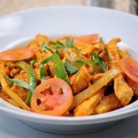 Chicken Jalfrezi · Boneless Chicken cooked with ginger, garlic, onions and bell peppers