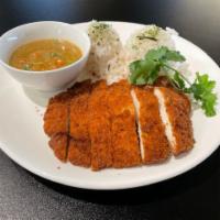 Combo 5 · Chicken curry katsu peas and carrots over rice.