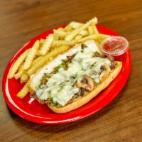 Philly Steak · Grilled onion, green pepper, and mushroom with white American cheese. Choice of protein.
