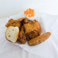 Chicken Dinner · Comes with roasted potatoes, slaw and roll. 4 pieces. Breast, wing, leg and thigh.