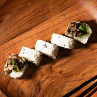 Mushushi Roll · France meets Japan with a succulent medley of mushrooms grilled in a duxelle sauce and drizz...