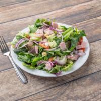 Large Chef's Salad · Mixed greens. tomato, cucumber, red onion and garbanzo beans. Choice of 1 meat or avocado or...