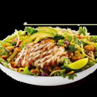 Southwest Salad · Ancho-grilled chicken breast, black beans, avocado,
fried jalapeño coins, tomatoes, red onio...