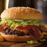 Bacon Cheeseburger · Hardwood-smoked bacon, lettuce, tomatoes, mayo and choice of cheese.