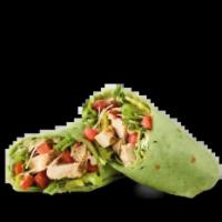 Caesar's Chicken Wrap · Sliced chicken breast, Parmesan,
romaine, tomatoes and Caesar dressing in
a spinach tortilla.