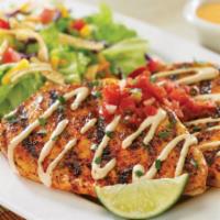 Ensenada Chicken™ Platter · Two ancho-seasoned chicken breasts,
house-made salsa and salsa-ranch dressing.
Served with a...